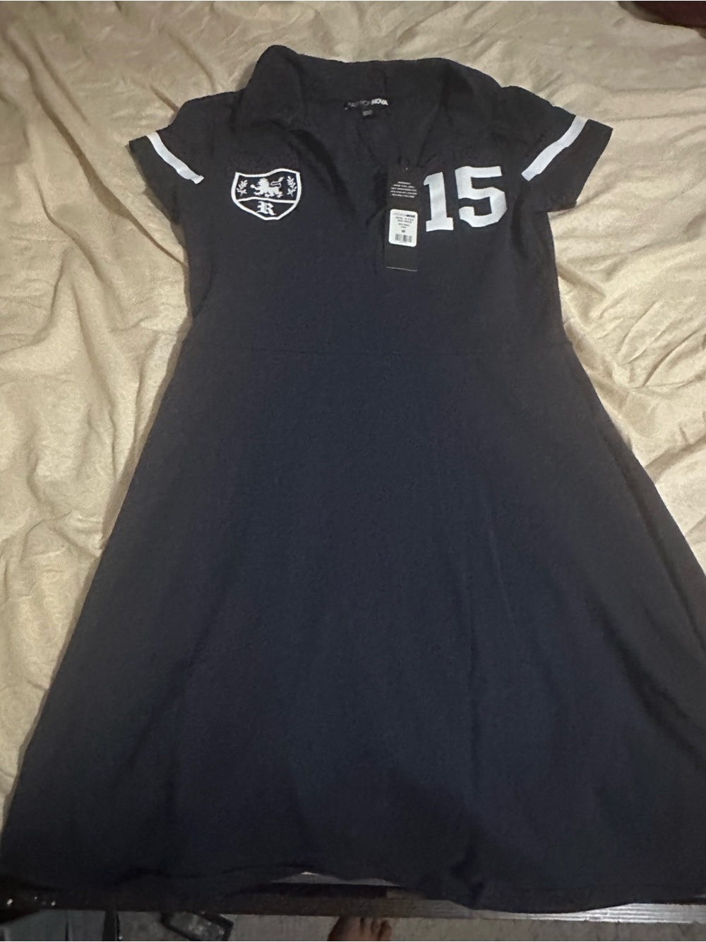 Fashion Nova Black Mini Polo Dress with White Accents